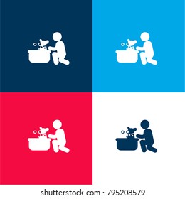 Dog Having A Bubbles Bath Four Color Material And Minimal Icon Logo Set In Red And Blue