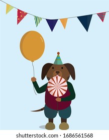 dog having fun lolipop birthday card