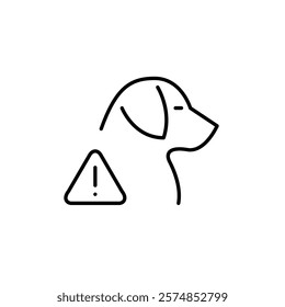 Dog and hazard alert. Exclamation mark in triangle. Wildlife interaction warning, pet health concerns. Pixel perfect vector icon
