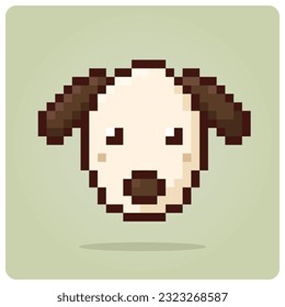 dog head in 8 bit pixel art. Animal head for game asset in vector illustration