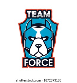 dog head animal emblem icon with team force lettering vector illustration design
