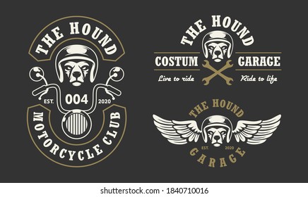 Dog head auto repair and custom Garage logo. Design element for company logo, label, emblem, sign, apparel or other merchandise. Scalable and editable Vector illustration.