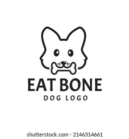 Dog head biting bone logo with cute and unique style for pet shop.design illustration