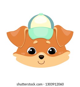 Dog head in a cap with a visor. Color image of a pet. Vector illustration for design, print on t-shirt, bag, notebook, card.