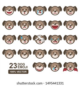 Dog Head Cartoon Emoji Vector Set of 23