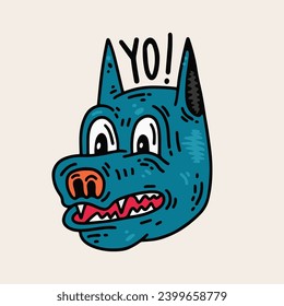 Dog head in cartoon style. Yo! Vector illustration.