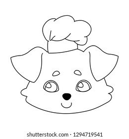 Dog head in a chef's hat. Linear, black and white image of a pet. Vector illustration for coloring book, stencil, design, prints.
