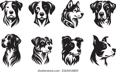 Dog Head, Collection of dog head silhouette vector art illustration