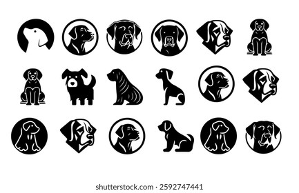 Dog Head, Collection of dog head silhouette vector art illustration, Dog head silhouette. Breeds pet set isolated black icon. Animal collection. Vector flat illustration on white background EPS10