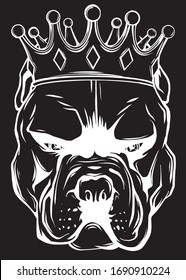 dog head with crown in black background