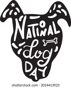 Dog head day national holiday celebration vector. Cute pet muzzle silhouette funny monochrome and text word decorated bone and star. Domestic animal festival event flat cartoon illustration