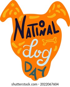 Dog head day national holiday celebration vector. Cute pet muzzle silhouette funny color and text word decorated bone and star. Domestic animal festival event gradient flat cartoon illustration