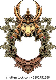 dog head design with beautiful and classic shogun headgear
