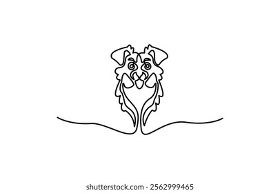 Dog head drawing technique in continuous lines. One-line illustration of a dog head with a simple style, dog portrait, lines, vector.