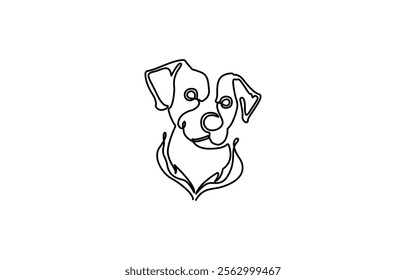 Dog head drawing technique in continuous lines. One-line illustration of a dog head with a simple style, dog portrait, lines, vector.