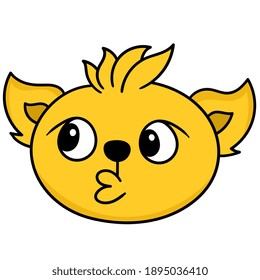 dog head emoticon with pouting lips to kiss, character cute doodle draw. vector illustration