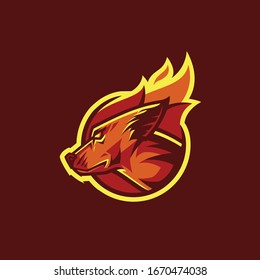 Dog Head Fire Mascot Logo Illustration