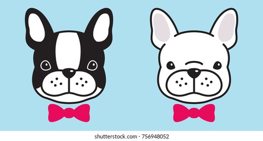 Dog head french bulldog Bow puppy face doodle vector illustration