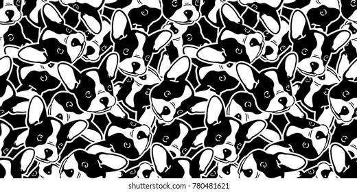 Dog Head French Bulldog Vector Seamless Pattern Puppy Face Doodle Isolated Wallpaper Background