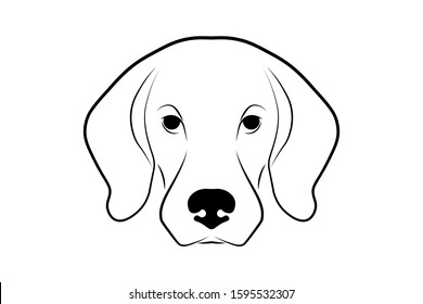 Dog head front view. Black linear sketch on white background. Vector illustration