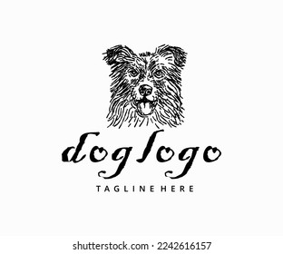 Dog head hand drawn logo design template 