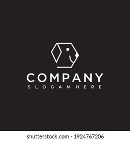 dog head hexagon vector outline logo design