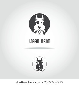 Dog head icon black and white. Cartoon dog face. Vector illustration. Schnauzer head logo design. Animal Logotype concept.Logo design template.