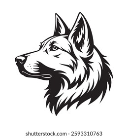 Dog head icon Black and White Tribal-Style Wolf Head Illustration with Bold Line Art and Fierce Expression