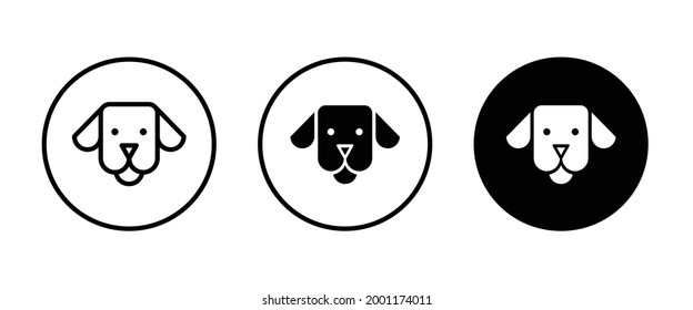 Icono de cabeza de perro, botón de perro, vector, signo, símbolo, logotipo, ilustración, trazo editable, estilo de diseño plano aislado en pictograma lineal blanco