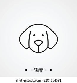 Dog head icon, dog button, vector, sign, symbol, logo, illustration, editable stroke, design style isolated on white linear pictogram