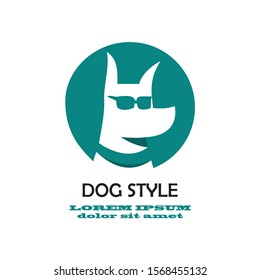 Dog head icon. Flat style. Cartoon dog face. Vector illustration isolated on blue. Silhouette simple. Animal Logotype concept. Logo design template