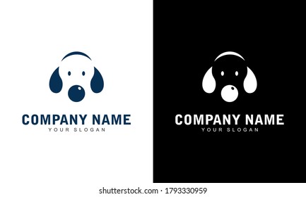Dog head icon. Flat style. Cartoon dog face. Vector illustration of isolated on white and black. Simple silhouette. Animal Logotype Concept. Logo design template.