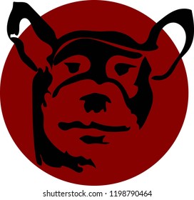 Dog head icon logo silhouette black on red circle isolated pet symbol contour