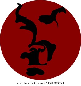 Dog head icon logo silhouette black on red circle isolated pet symbol contour