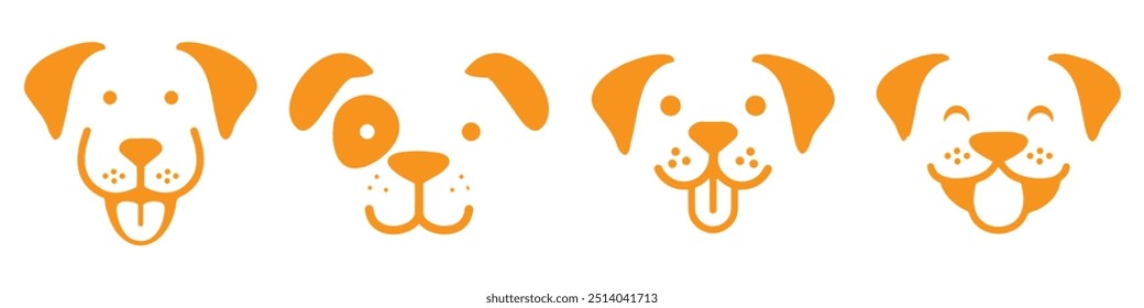 Conjunto de iconos de cabeza de perro. Cara de perro de dibujos animados. Ilustración vectorial aislada en blanco. Silueta simple. Concepto de Logotipo Animal. Eps 10.