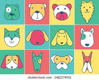 Dog head icon set pop art colors  Simple icon   easy to used  