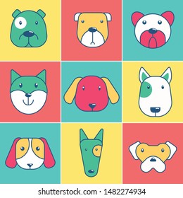 Dog head icon set pop art colors  Simple icon   easy to used  