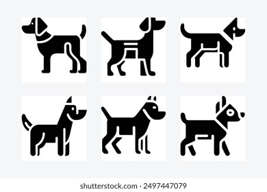 Dog head icon shape black and white silhouette vector art illustration design image set. Perfect for creating stylish and modern pet-themed designs and decor.