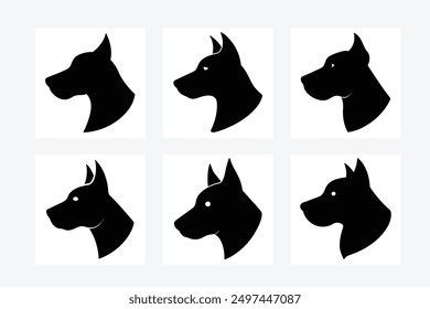 Dog head icon shape black and white silhouette vector art illustration design image set. Perfect for creating stylish and modern pet-themed designs and decor.
