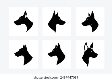 Dog head icon shape black and white silhouette vector art illustration design image set. Perfect for creating stylish and modern pet-themed designs and decor.