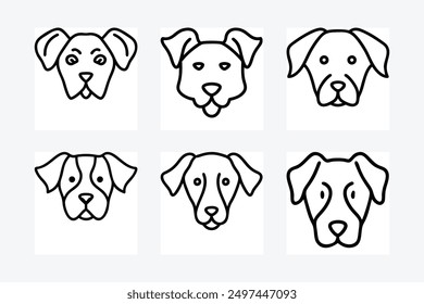 Dog head icon shape black and white silhouette vector art illustration design image set. Perfect for creating stylish and modern pet-themed designs and decor.