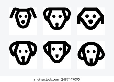 Hundekopf-Symbol Form schwarz-weiß Silhouette Vektorgrafik Illustration Design-Bild-Set. Perfekt für die Schaffung stilvoller und moderner Design und Dekoration zum Thema Haustiere.
