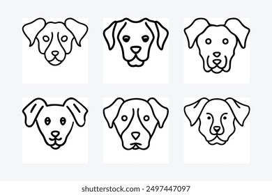 Dog head icon shape black and white silhouette vector art illustration design image set. Perfect for creating stylish and modern pet-themed designs and decor.