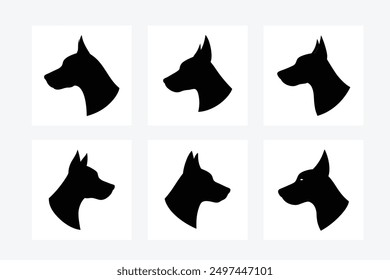 Dog head icon shape black and white silhouette vector art illustration design image set. Perfect for creating stylish and modern pet-themed designs and decor.