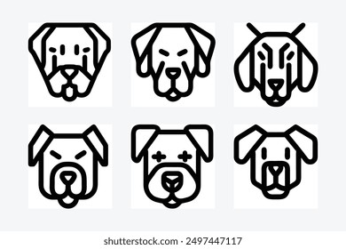 Dog head icon shape black and white silhouette vector art illustration design image set. Perfect for creating stylish and modern pet-themed designs and decor.