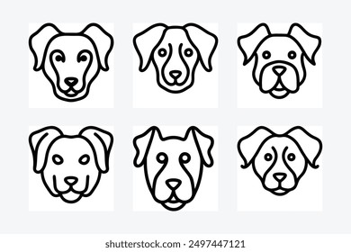 Dog head icon shape black and white silhouette vector art illustration design image set. Perfect for creating stylish and modern pet-themed designs and decor.