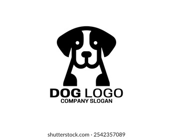 Icono de cabeza de perro. Silueta simple. Estilo plano. Cara de perro de dibujos animados. Plantilla de diseño de logotipo. Concepto de Logotipo Animal de Ilustración vectorial. 