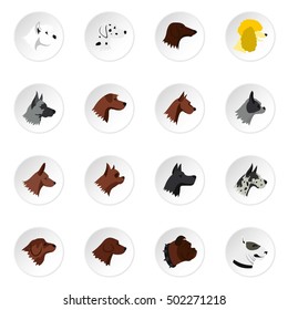 Dog head icons set. Flat illustration of 16 dog head vector icons for web