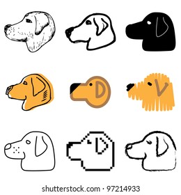 dog head icons vector set