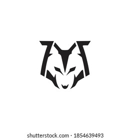 The dog head illustration design with bold and thick lines also the facial expression of the dog looks a bit fierce, can be used for logo and icon designs